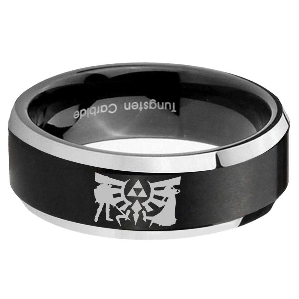5MM Zelda Link Beveled Two Tone Black Tungsten Wedding Band