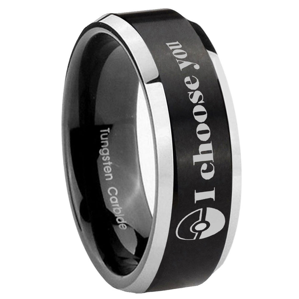 8MM Pokeball Pokemon Beveled Two Tone Black Tungsten Wedding Band