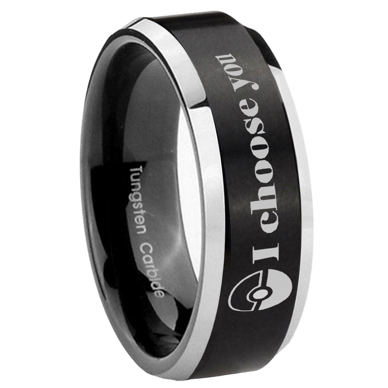 8MM Pokeball Pokemon Beveled Two Tone Black Tungsten Wedding Band