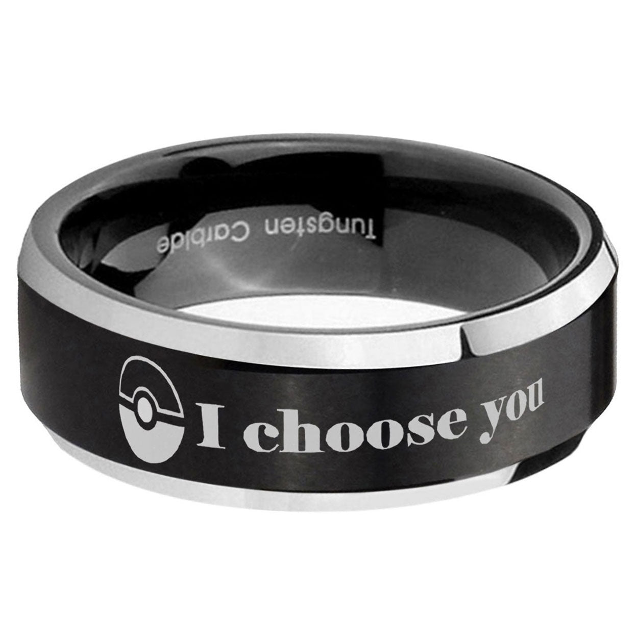 5MM Pokeball Pokemon Beveled Two Tone Black Tungsten Wedding Band