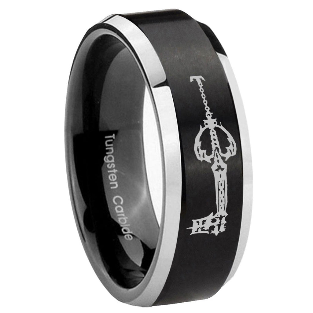 8MM kingdom heart keyblades Beveled Two Tone Black Tungsten Wedding Band