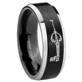 8MM kingdom heart keyblades Beveled Two Tone Black Tungsten Wedding Band