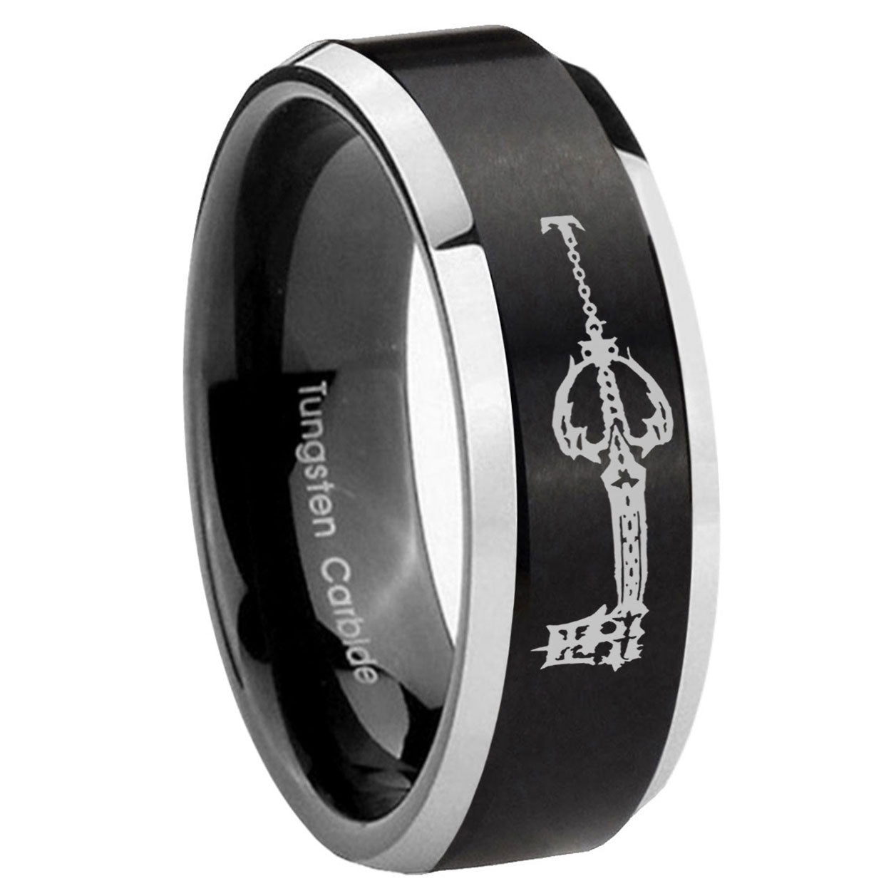 8MM kingdom heart keyblades Beveled Two Tone Black Tungsten Wedding Band