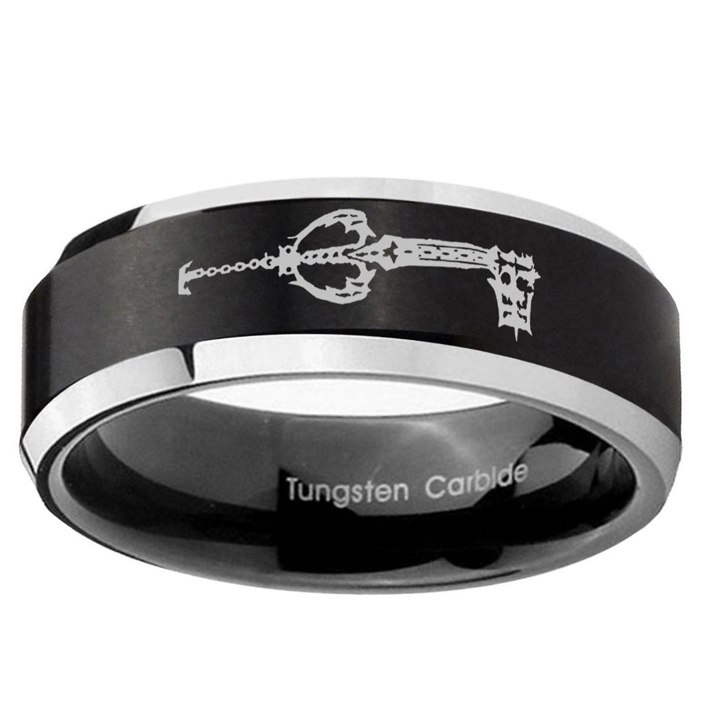 5MM kingdom heart keyblades Beveled Two Tone Black Tungsten Wedding Band