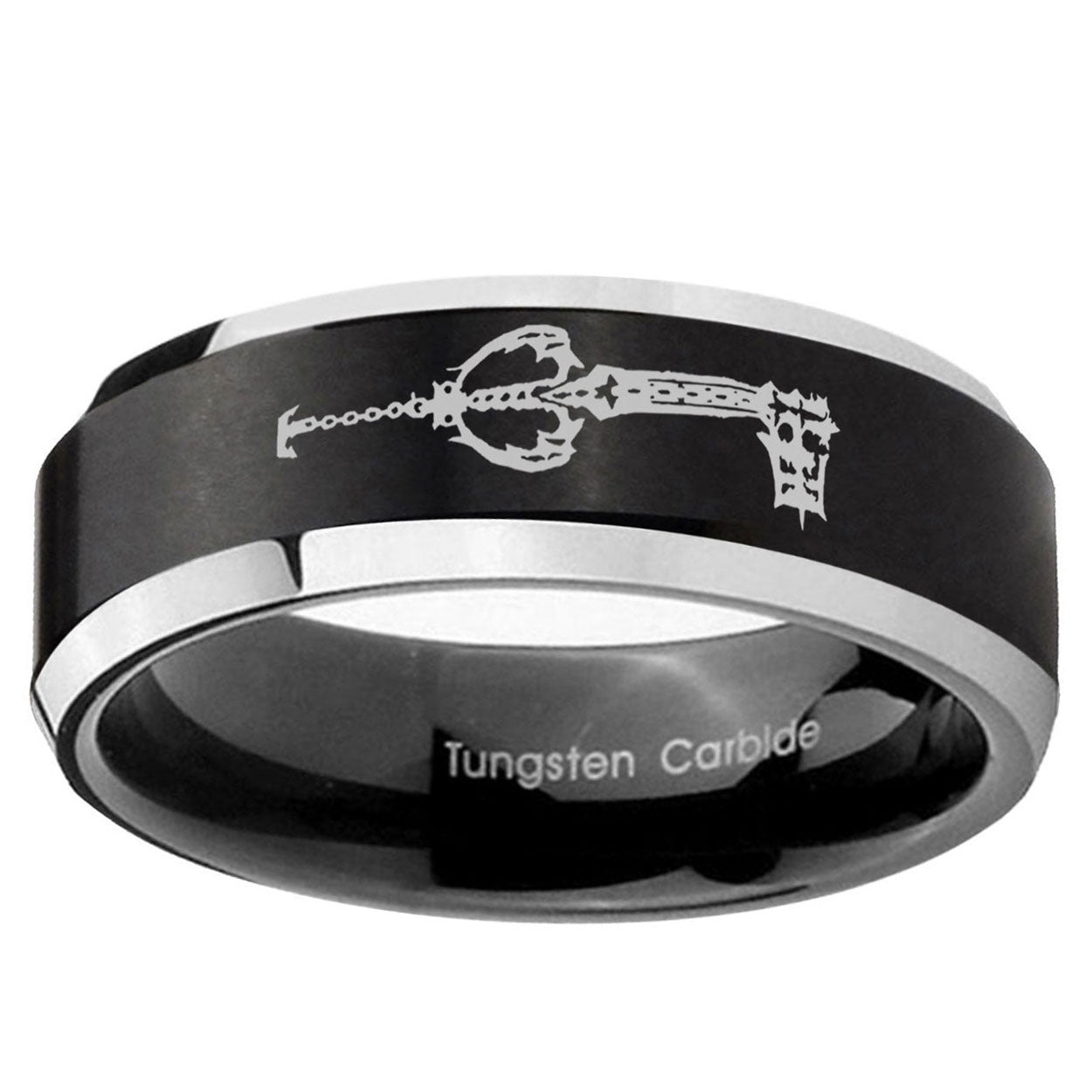 5MM kingdom heart keyblades Beveled Two Tone Black Tungsten Wedding Band