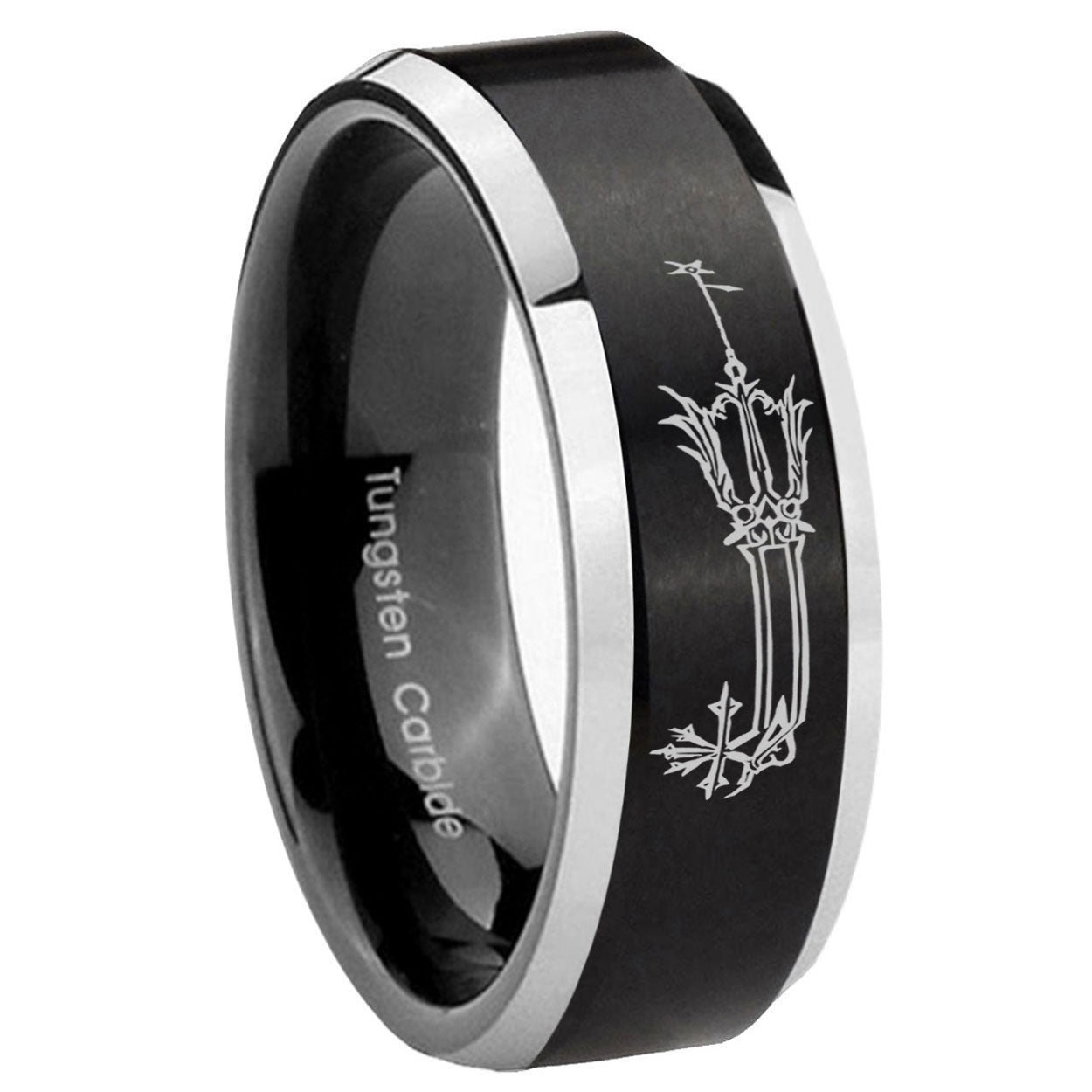 8MM Geekery Oathkeeper Kingdom Hearts Beveled Two Tone Black Tungsten Wedding Band