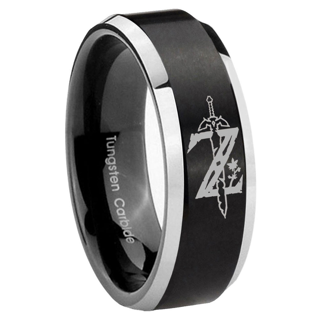 8MM Zelda Breath Of The Wild Beveled Two Tone Black Tungsten Wedding Band