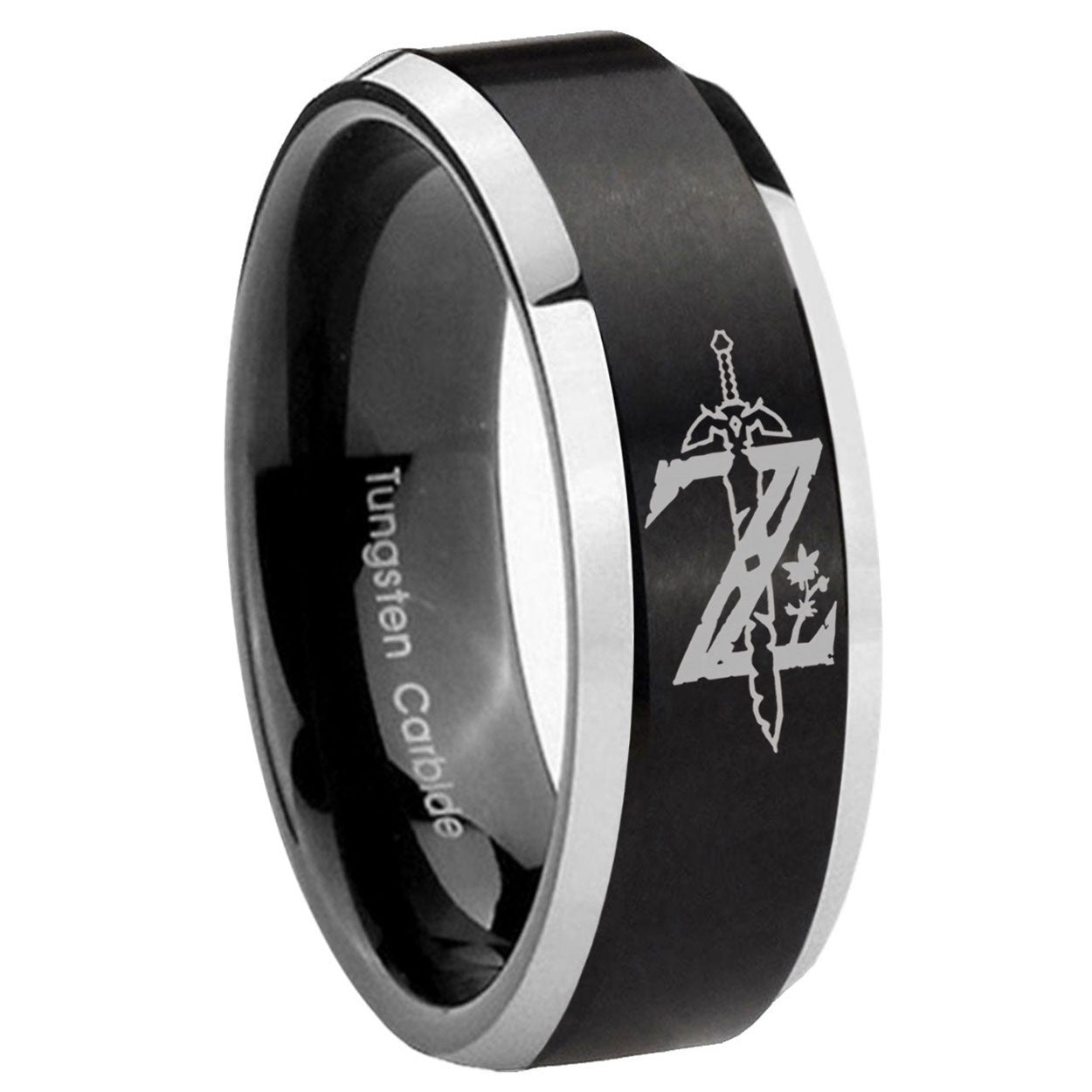 8MM Zelda Breath Of The Wild Beveled Two Tone Black Tungsten Wedding Band