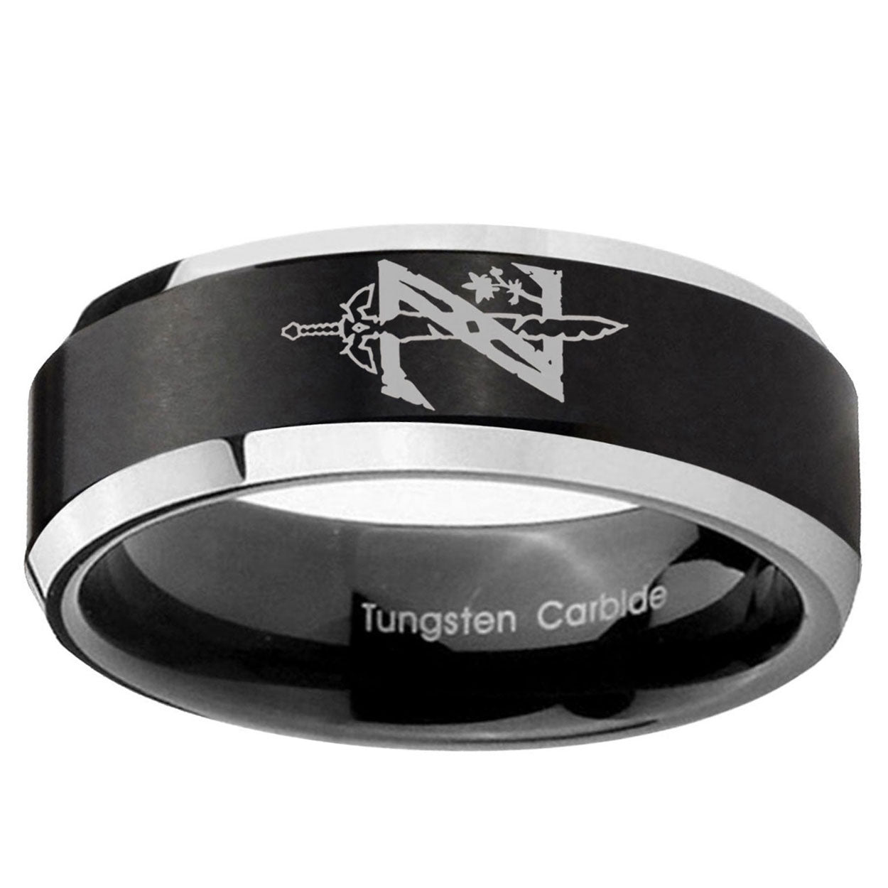 5MM Zelda Breath Of The Wild Beveled Two Tone Black Tungsten Wedding Band