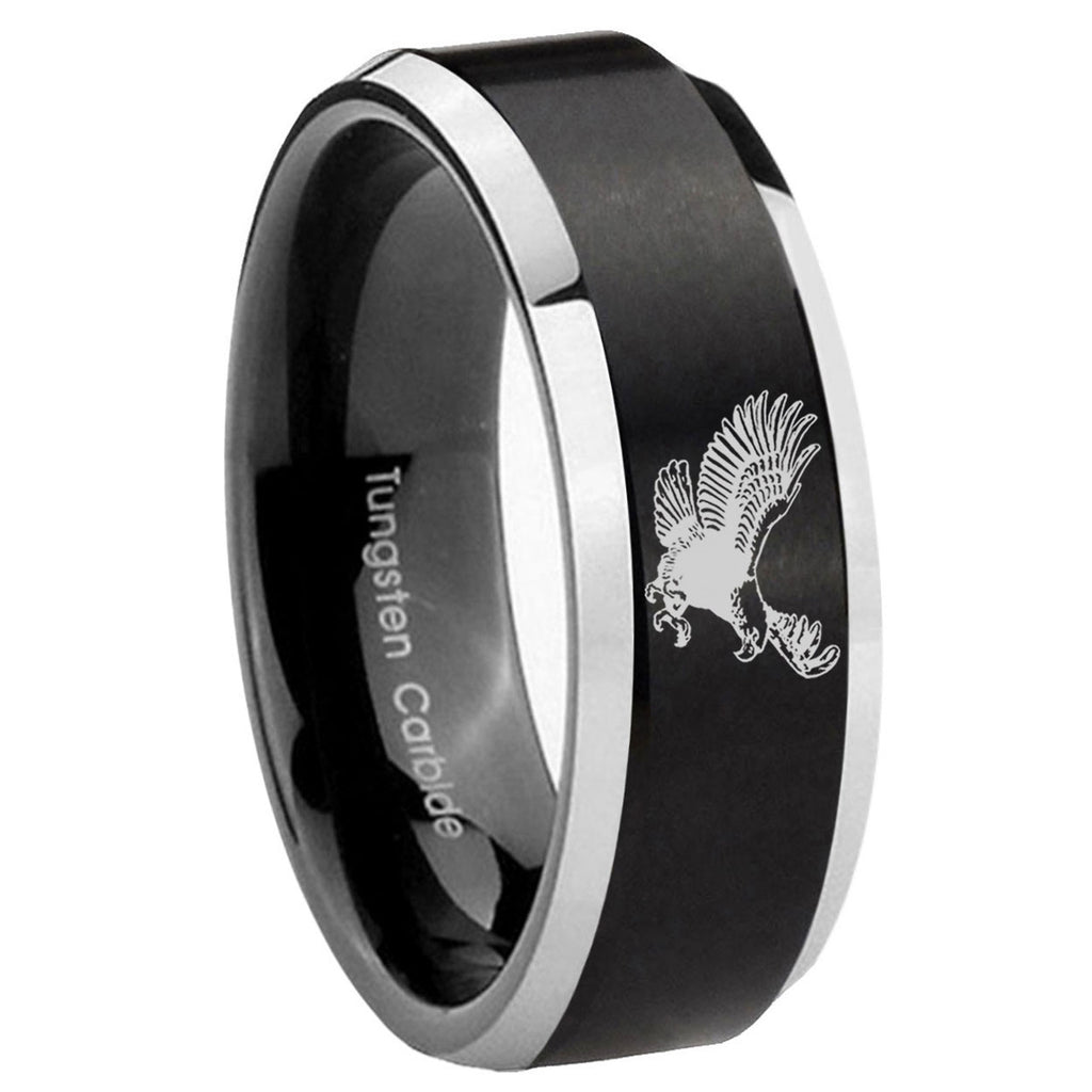 8MM Flying American Eagle Beveled Two Tone Black Tungsten Wedding Band