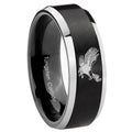 8MM Flying American Eagle Beveled Two Tone Black Tungsten Wedding Band