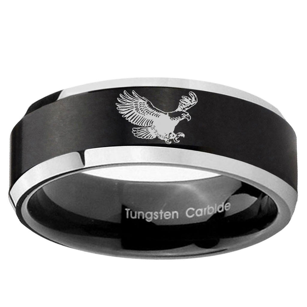 5MM Flying American Eagle Beveled Two Tone Black Tungsten Wedding Band