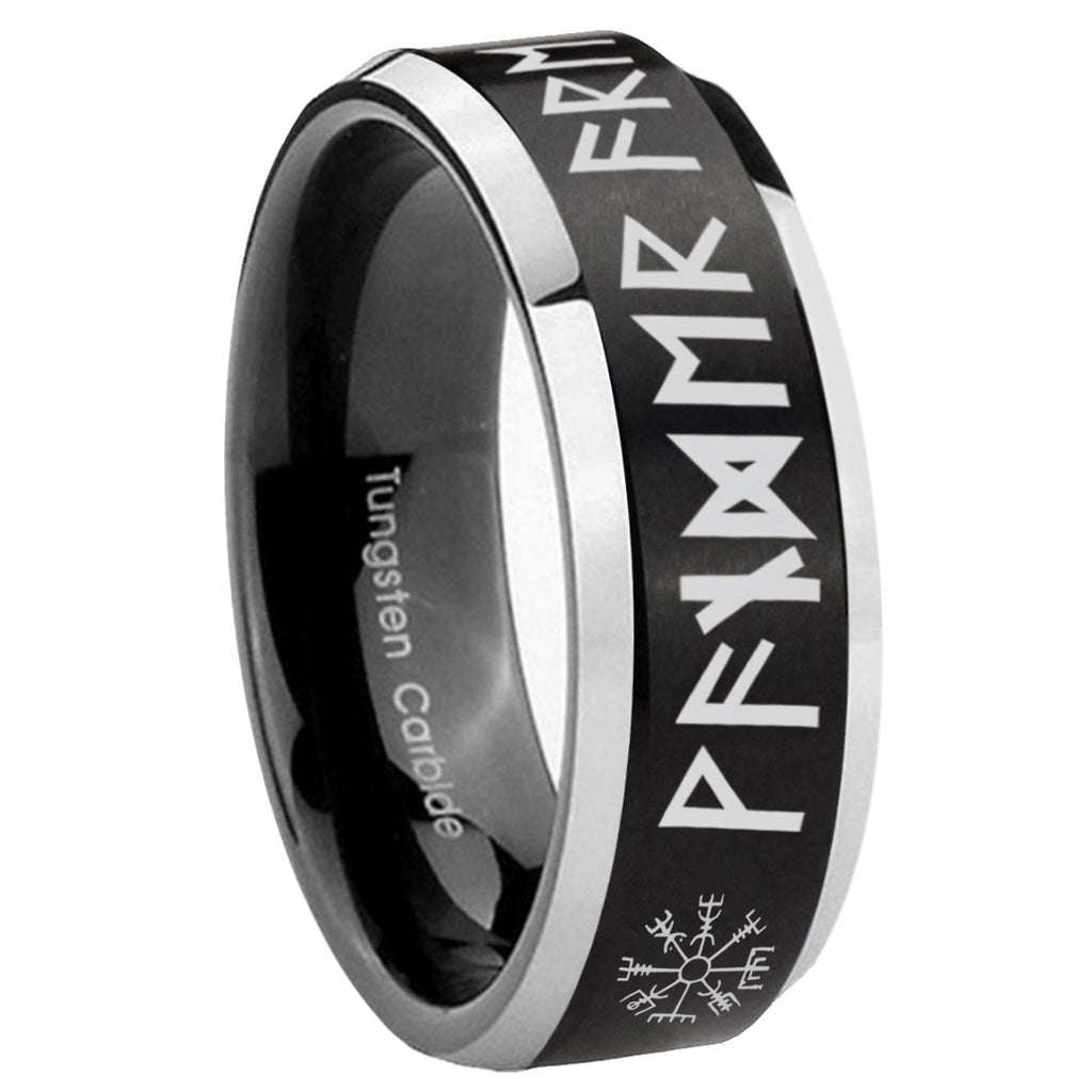 8MM Viking Beveled Two Tone Black Tungsten Wedding Band