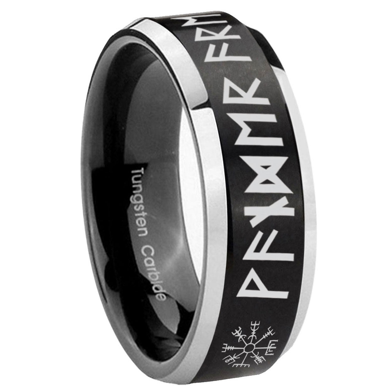 8MM Viking Beveled Two Tone Black Tungsten Wedding Band