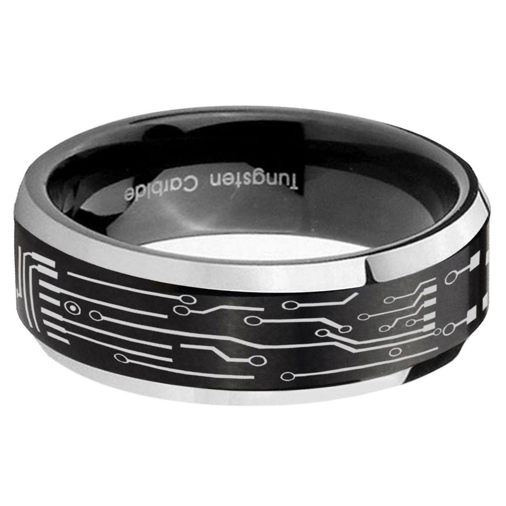 5MM Circuit Board Beveled Two Tone Black Tungsten Wedding Band