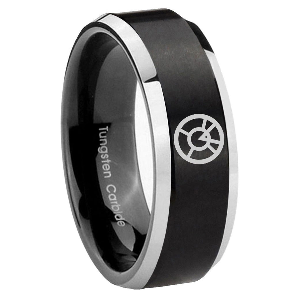 8MM Orange lantern Beveled Two Tone Black Tungsten Wedding Band