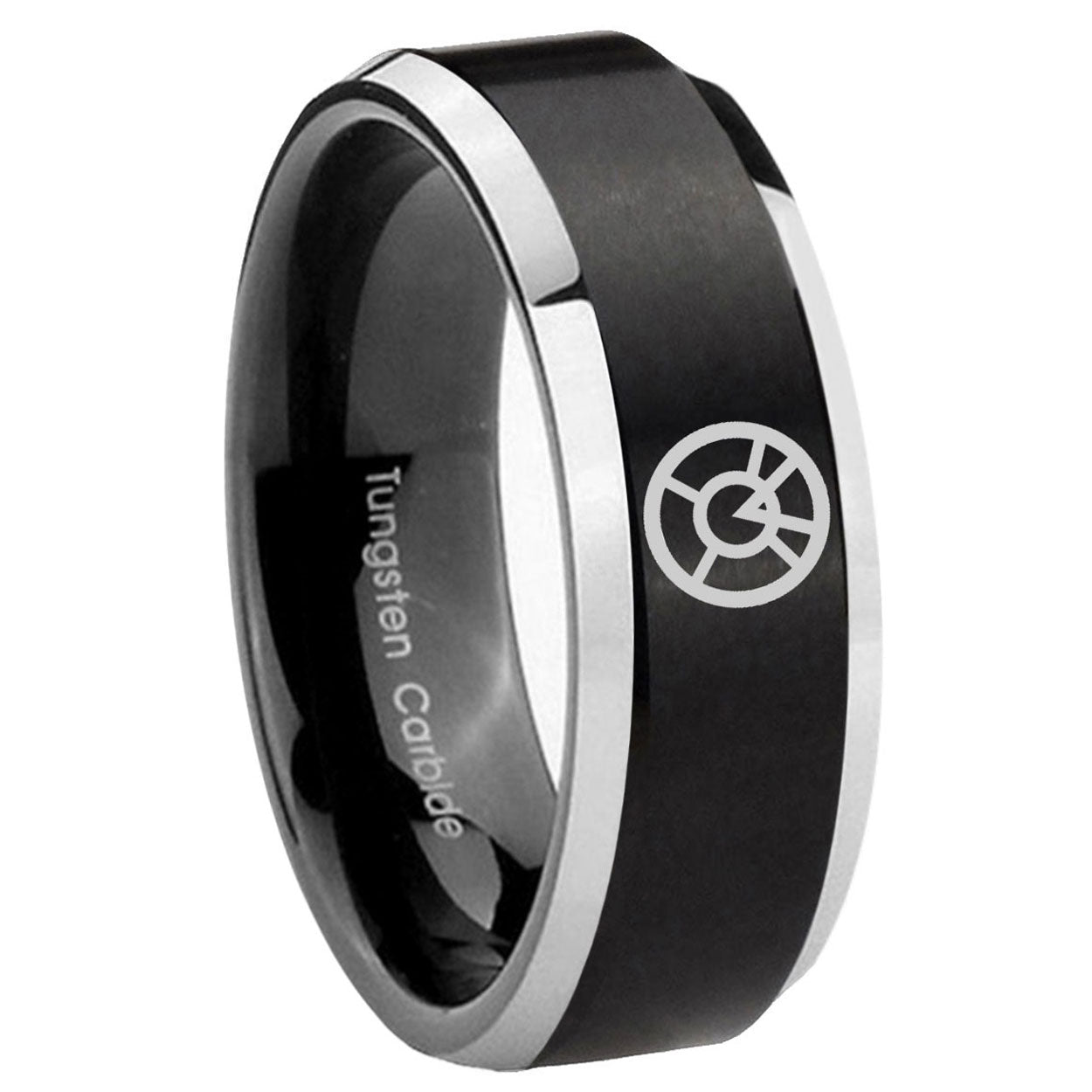 8MM Orange lantern Beveled Two Tone Black Tungsten Wedding Band