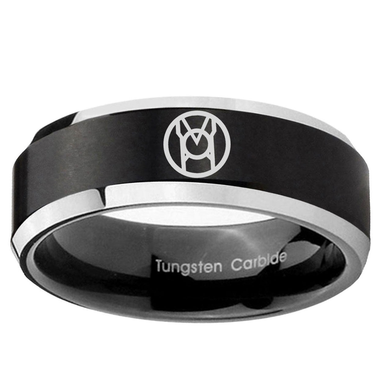 5MM Larfleeze Green Lantern Beveled Two Tone Black Tungsten Wedding Band