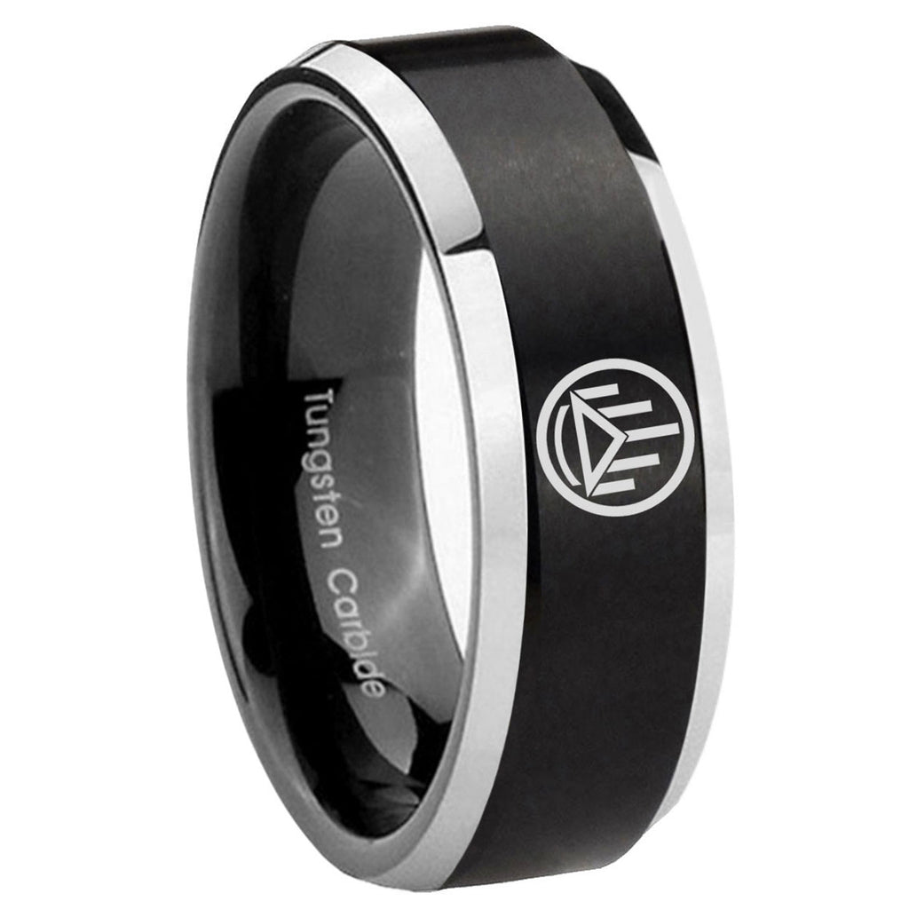 8MM Silver Lantern Beveled Two Tone Black Tungsten Wedding Band