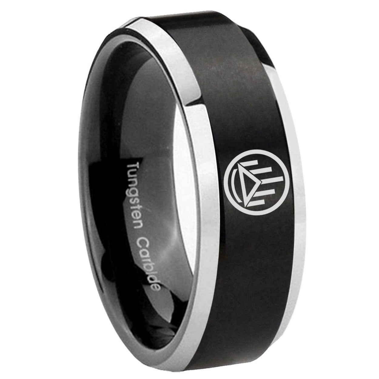 8MM Silver Lantern Beveled Two Tone Black Tungsten Wedding Band