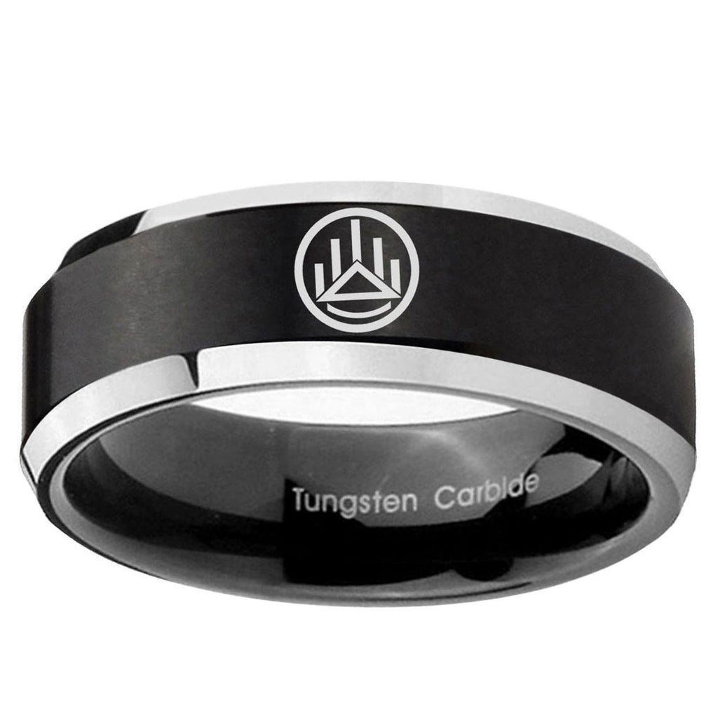 5MM Silver Lantern Beveled Two Tone Black Tungsten Wedding Band