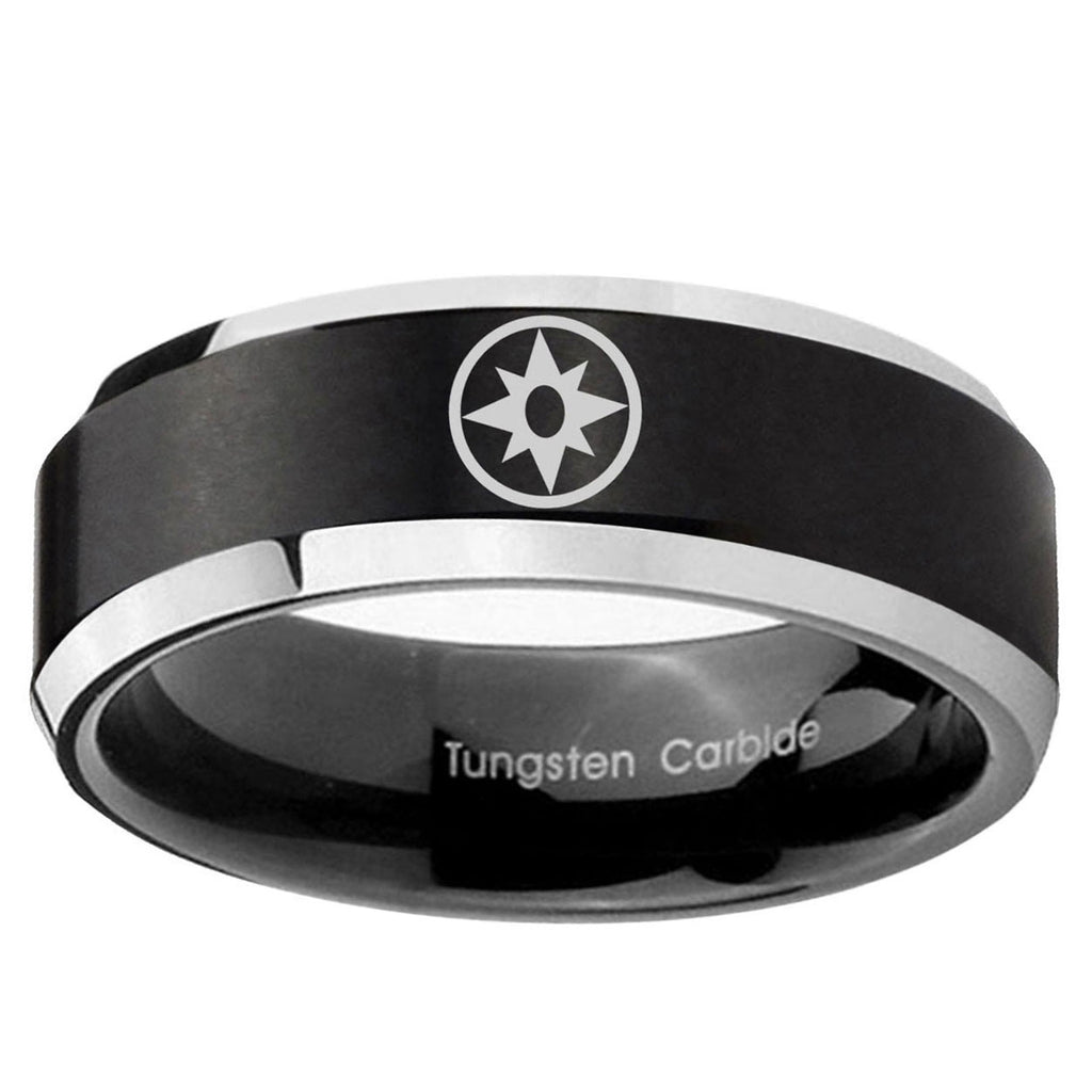 5MM Star Sapphire Lantern Beveled Two Tone Black Tungsten Wedding Band