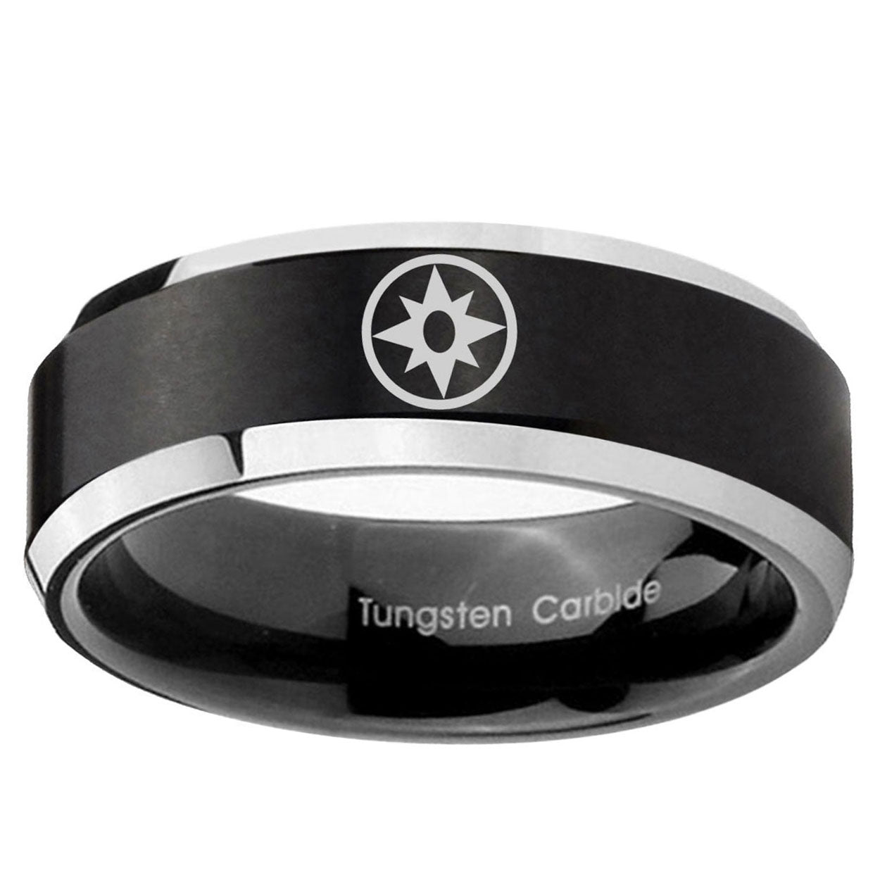 5MM Star Sapphire Lantern Beveled Two Tone Black Tungsten Wedding Band
