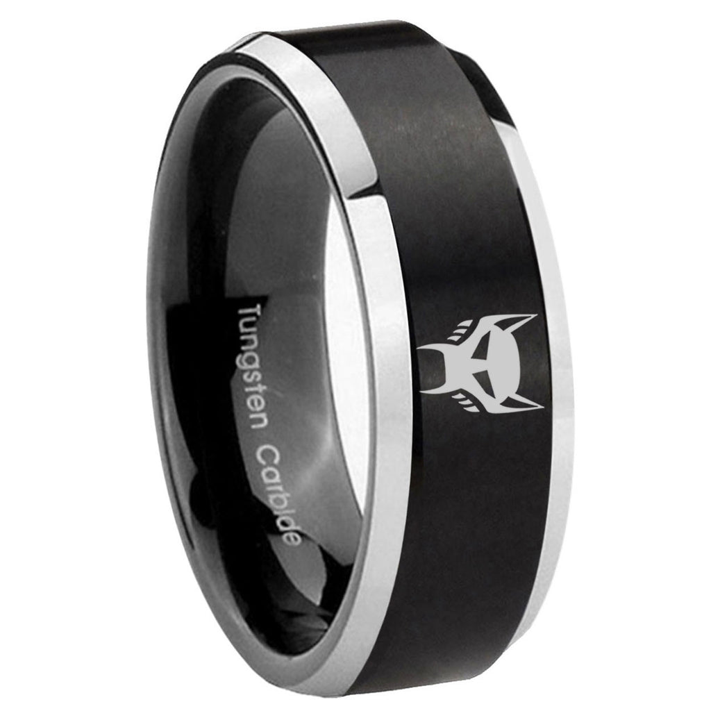 8MM Transformers Maximal Beveled Two Tone Black Tungsten Wedding Band