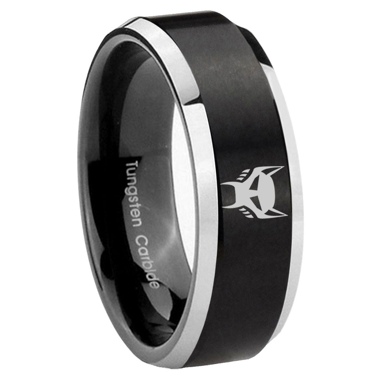 8MM Transformers Maximal Beveled Two Tone Black Tungsten Wedding Band