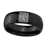 8mm-Dome-Polished-Black-Tungsten-Floral-Initial-Letter-A,-Monogram-Wedding-Ring