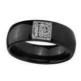 8mm-Dome-Polished-Black-Tungsten-Floral-Initial-Letter-L,-Monogram-Wedding-Ring