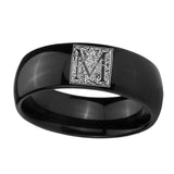 8mm-Dome-Polished-Black-Tungsten-Floral-Initial-Letter-M,-Monogram-Wedding-Ring