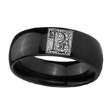 8mm-Dome-Polished-Black-Tungsten-Floral-Initial-Letter-P,-Monogram-Wedding-Ring