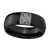 8mm-Dome-Polished-Black-Tungsten-Floral-Initial-Letter-X,-Monogram-Wedding-Ring
