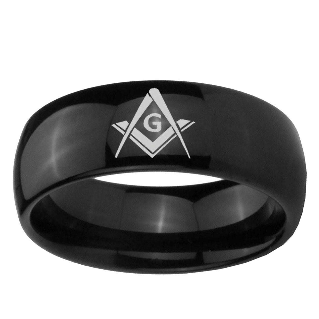 5mm Freemason Masonic Dome Black Tungsten Mens Wedding Band