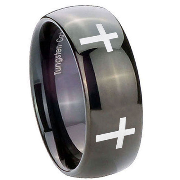 10mm-Crosses-Dome-Black-Tungsten-Carbide-Mens-Engagement-Band