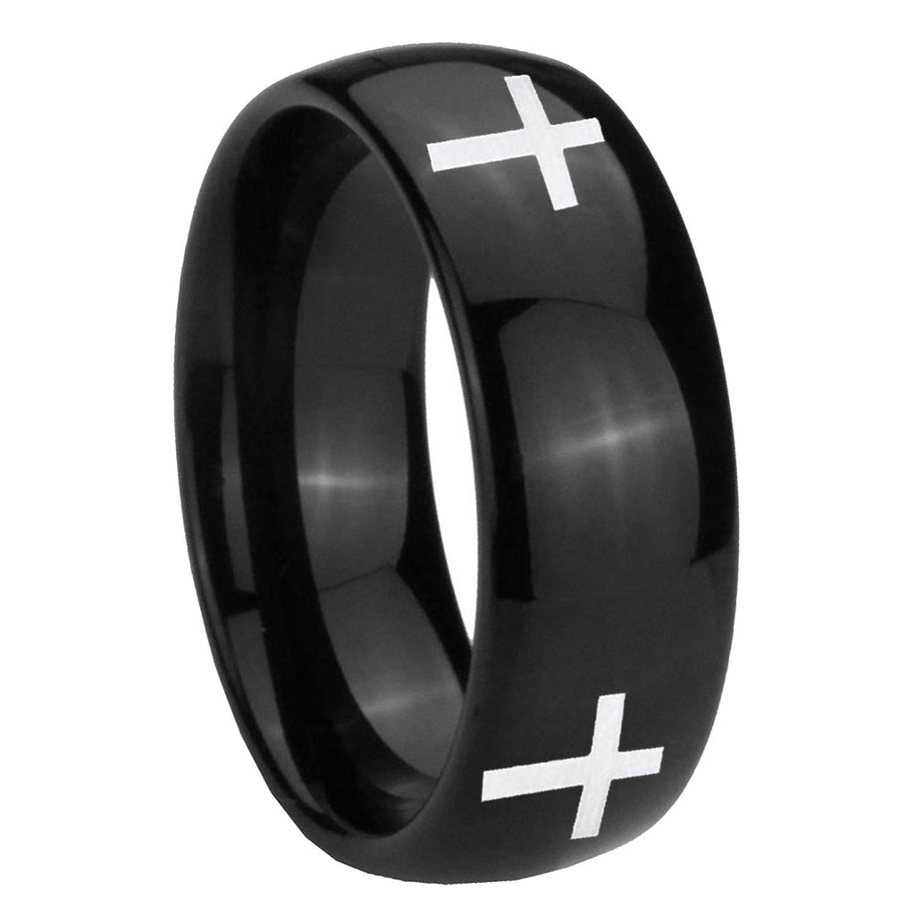 10mm Crosses Dome Black Tungsten Carbide Mens Engagement Band