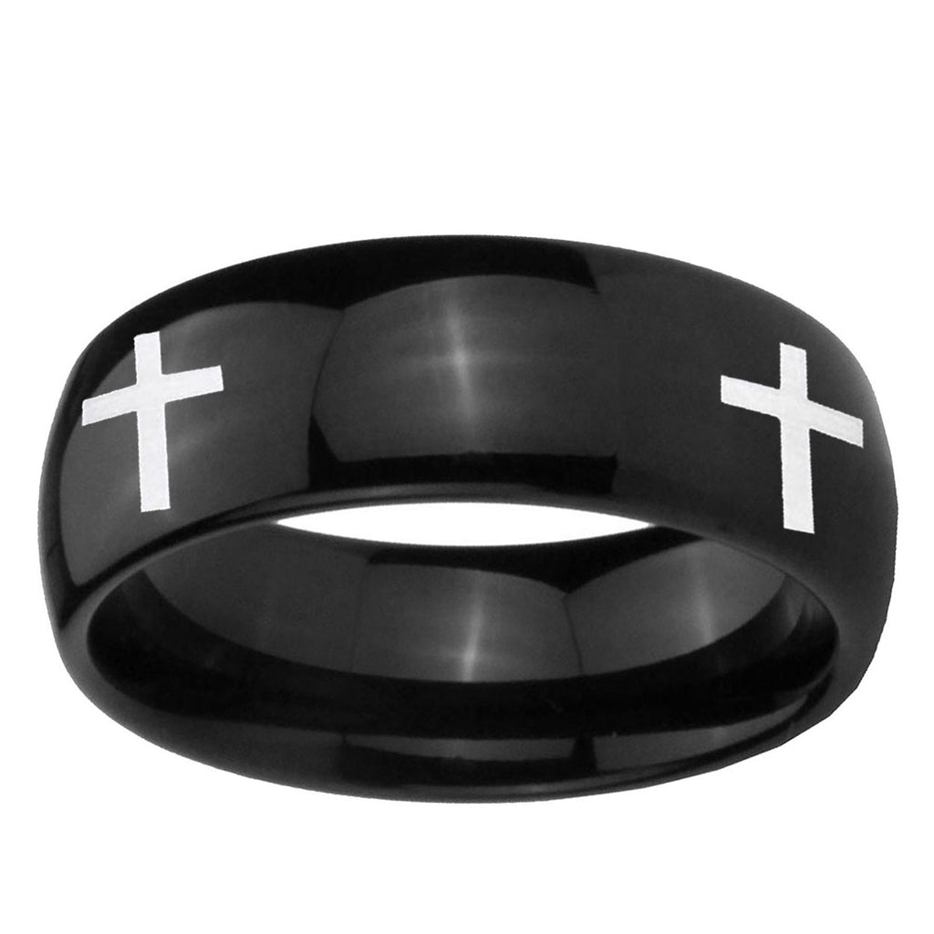 5mm Crosses Dome Black Tungsten Carbide Men's Wedding Ring