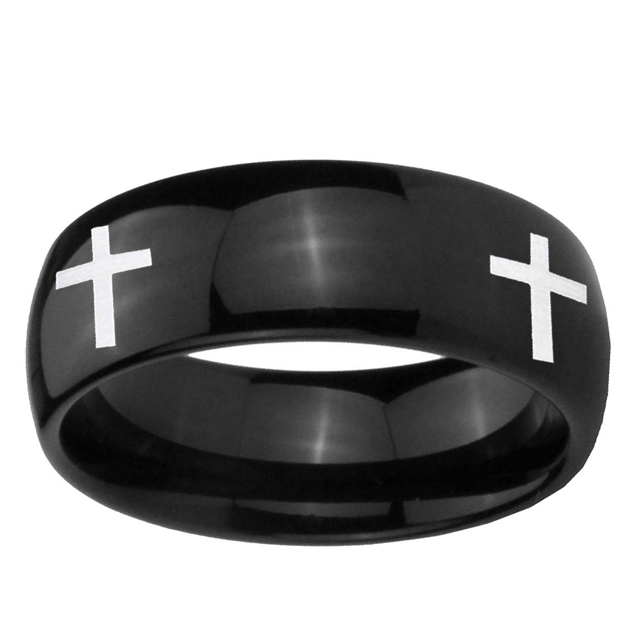 5mm Crosses Dome Black Tungsten Carbide Men's Wedding Ring