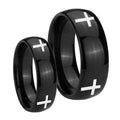 Crosses Dome Black Tungsten Wedding Ring Set