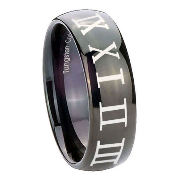 8mm-Roman-Numeral-Dome-Black-Tungsten-Carbide-Custom-Mens-Ring