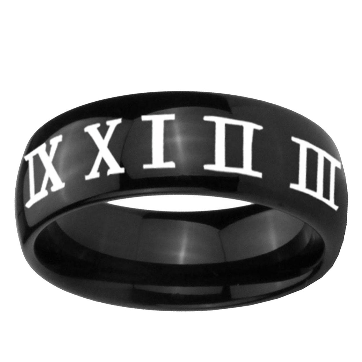 10mm Roman Numeral Dome Black Tungsten Ring