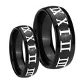 Roman Numeral Dome Black Tungsten Mens Ring Set