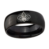 10mm-Fleur-De-Lis-Dome-Black-Tungsten-Carbide-Mens-Anniversary-Ring