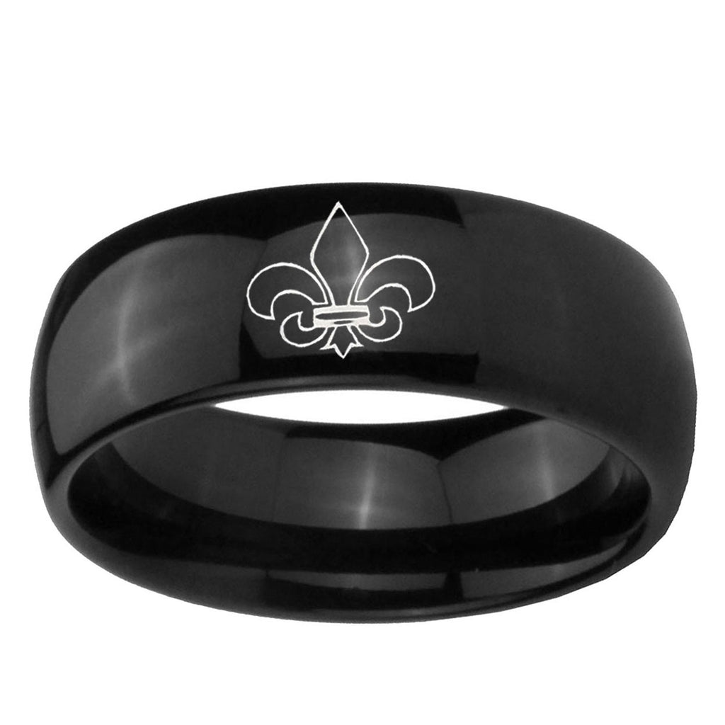 10mm Fleur-De-Lis Dome Black Tungsten Ring