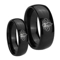Fleur De Lis Dome Black Tungsten Couple Band Set