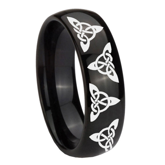8mm-Celtic-Triangles-Dome-Black-Tungsten-Carbide-Mens-Ring-Personalized