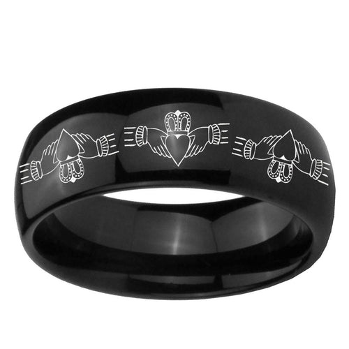10mm Irish Claddagh Dome Black Tungsten Ring