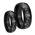 Irish Claddagh Dome Black Tungsten Couples Ring Set