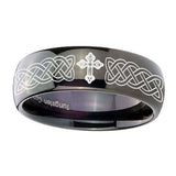 10mm-Celtic-Cross-Dome-Black-Tungsten-Carbide-Custom-Mens-Ring